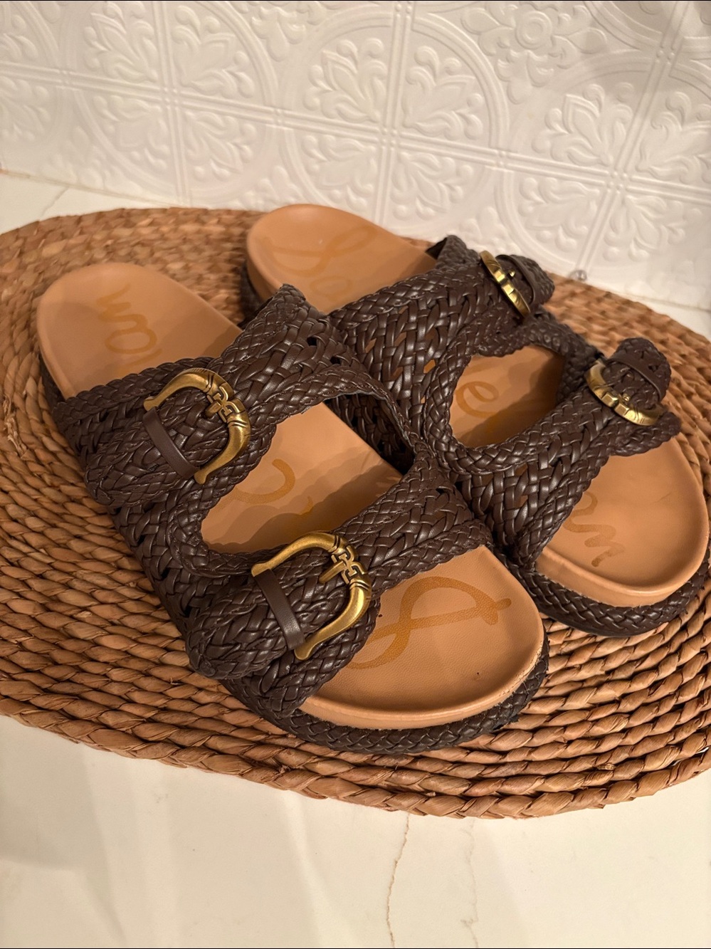 Sam Edelman Reid Slides Woven Double-Buckle Slide Sandal in Dark Brown Sz 9.5 - Picture 5 of 8